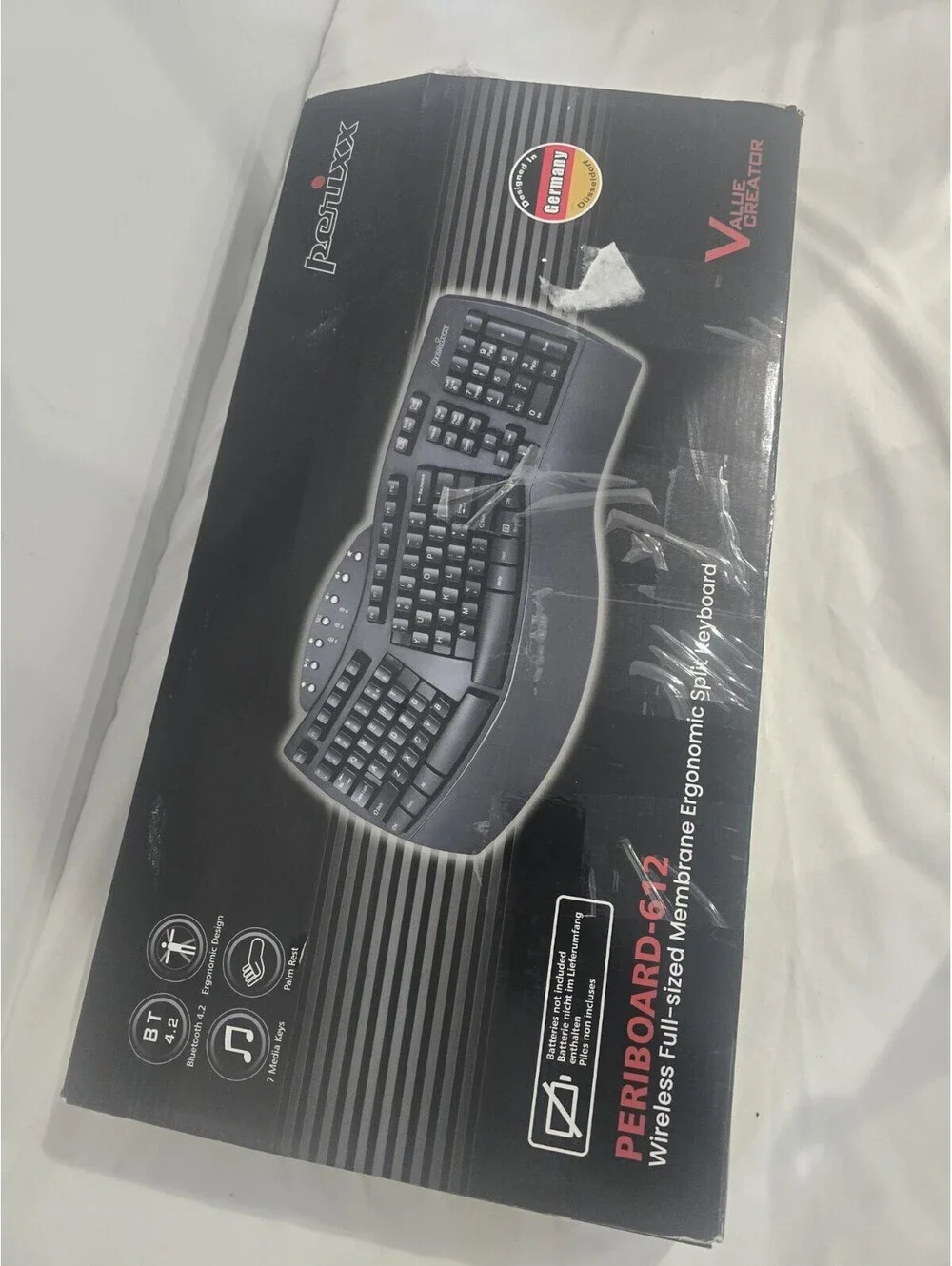 Perixx PERIBOARD-612B Wireless Ergonomic Split Keyboard Bluetooth 2.4G Black